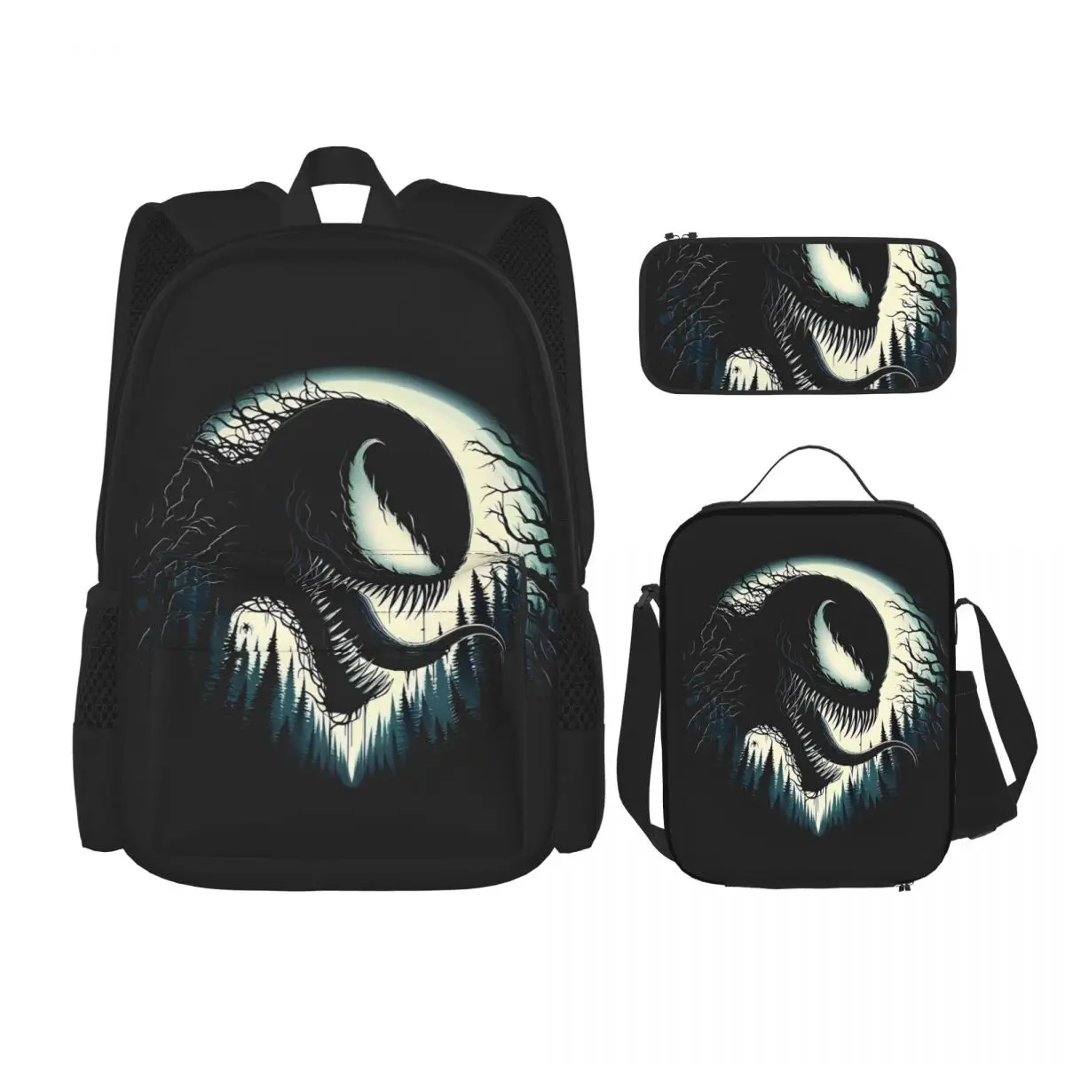

3pecs/set Рюкзак Venom Forest для школьников, школьные холщовые сумки, сумка для обеда, пенал