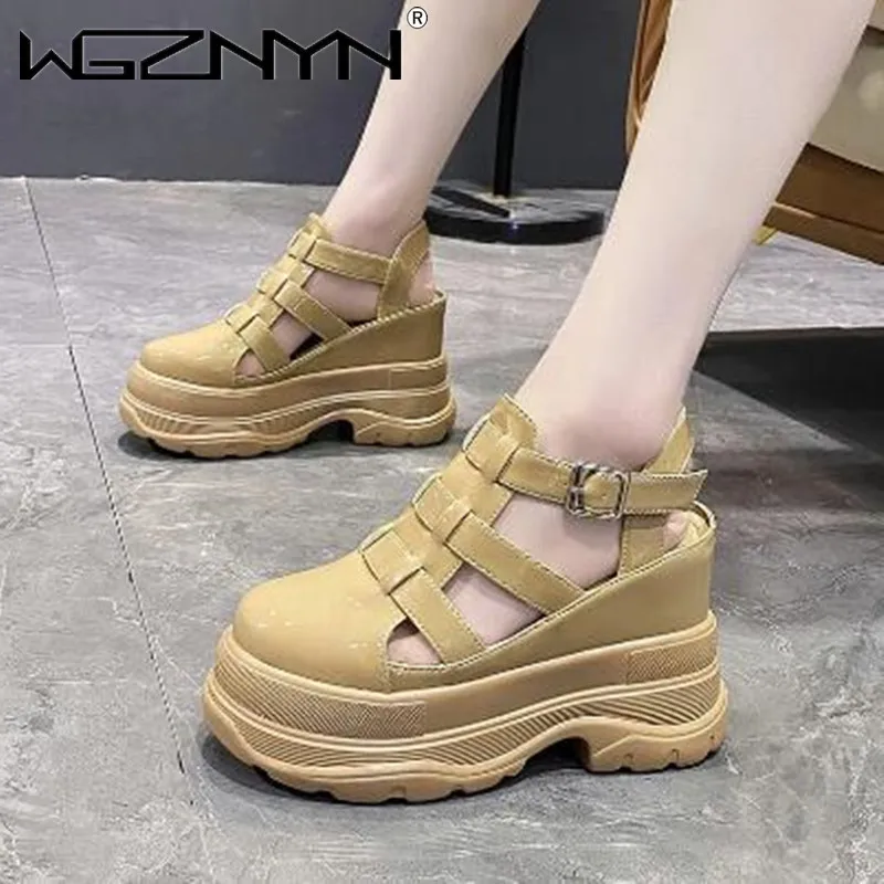 New 2024 Summer Sandals 11CM Wedge Heels Sneakers Women Beach Flip Flop High Platform Casual Sandals Breathable Walking Slippers