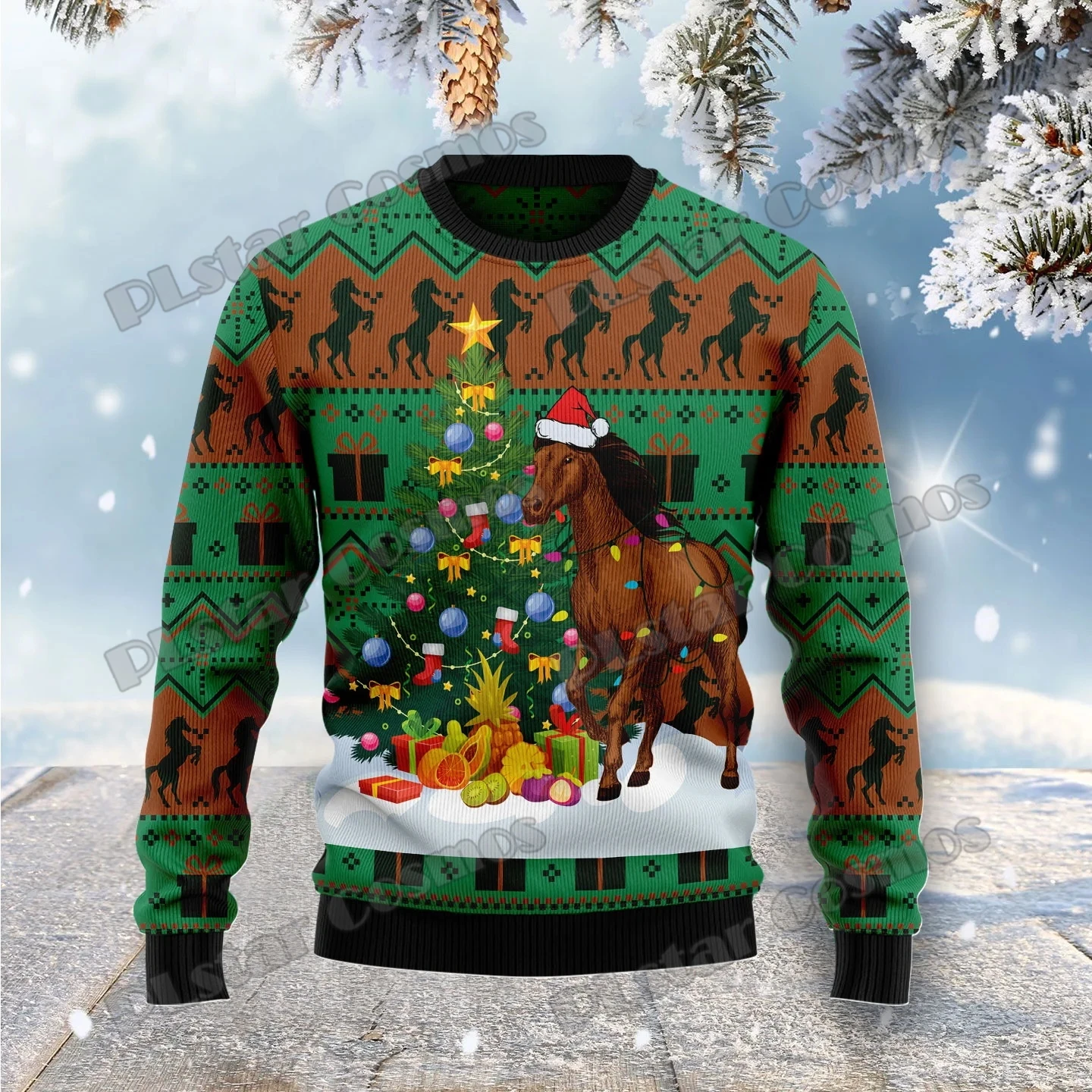 

PLstar Cosmos Christmas Tree Horse 3D Printed Men's Ugly Christmas Sweater Winter Unisex Casual Warm Knitwear Pullover MY25