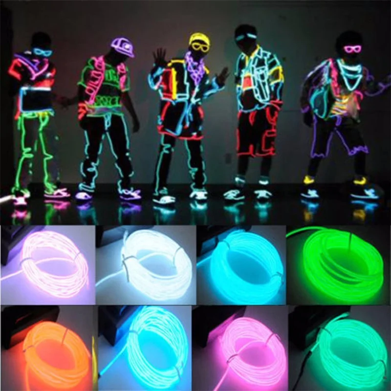 Glow EL Wire Cable LED Neon Christmas Dance Party DIY Costumes Clothing Luminous Car Light Decoration Clothes Ball Rave 2m