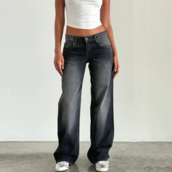 Women Y2K Wide Leg Denim Pants Baggy Low Waist Boyfriend Jeans Casual Vintage Loose Fit Jeans Trousers Cyber Grunge Streetwear