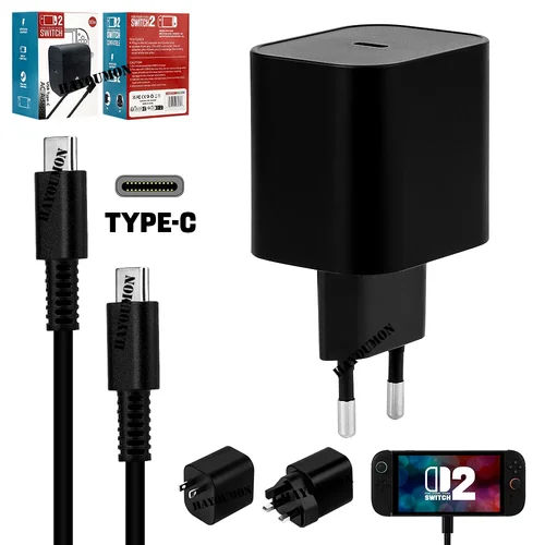 Adaptador de CA con enchufe UE/EE. UU., cargador rápido para consola de juegos NS Switch 2, carga de 60W, fuente de alimentación USB tipo C, cargador de pared para Swith 2