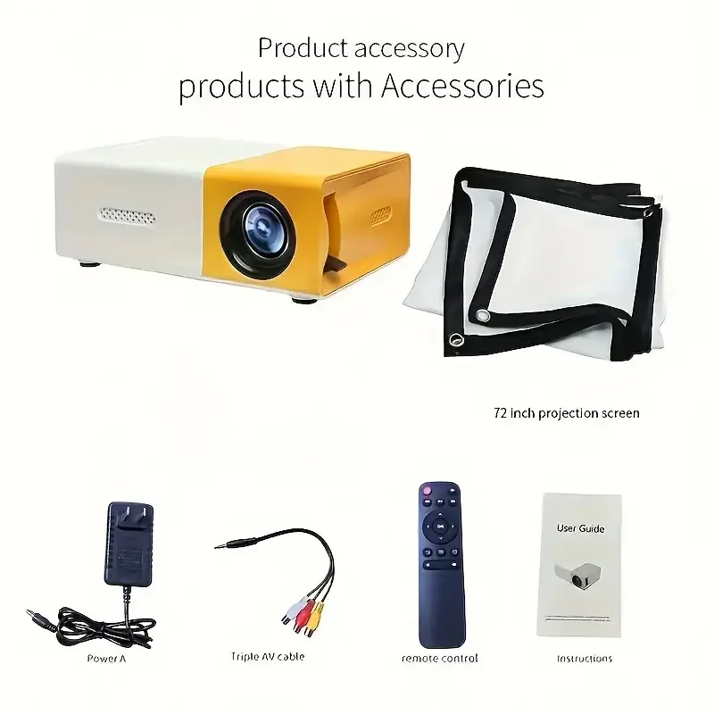 Mini projector 72 - inch screen LED lamp life 30000 hours, support hd, compatible with Android/IOS/Windows/HDTV/USB image 2