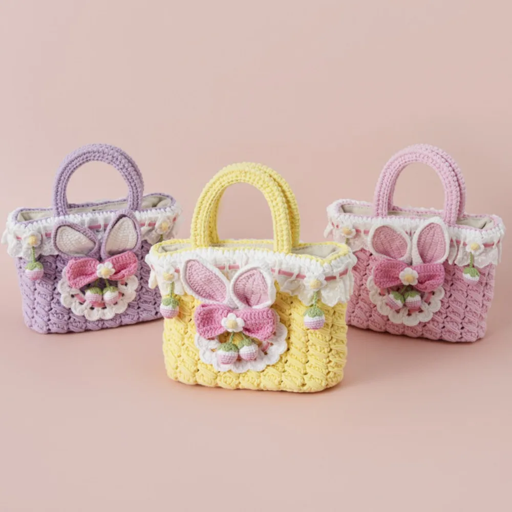 

Интернет-знаменитости Loli Girl Series Вязаная крючком сумка, вязаная сумка в стиле Лолиты с кроликом из шифоновой нити, ручная сумка из пряжи Master's