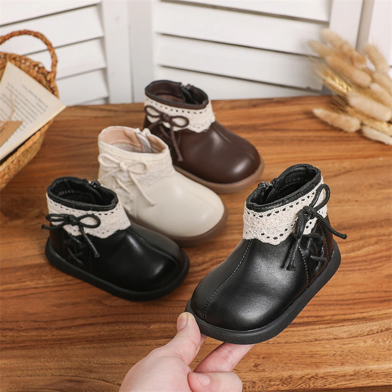 

Autumn Winter Baby Girls Snow Boots Plush Children Bow Princess Shoes Non-slip Soft Sole Outdoor Windproof Toddler Kids Boots