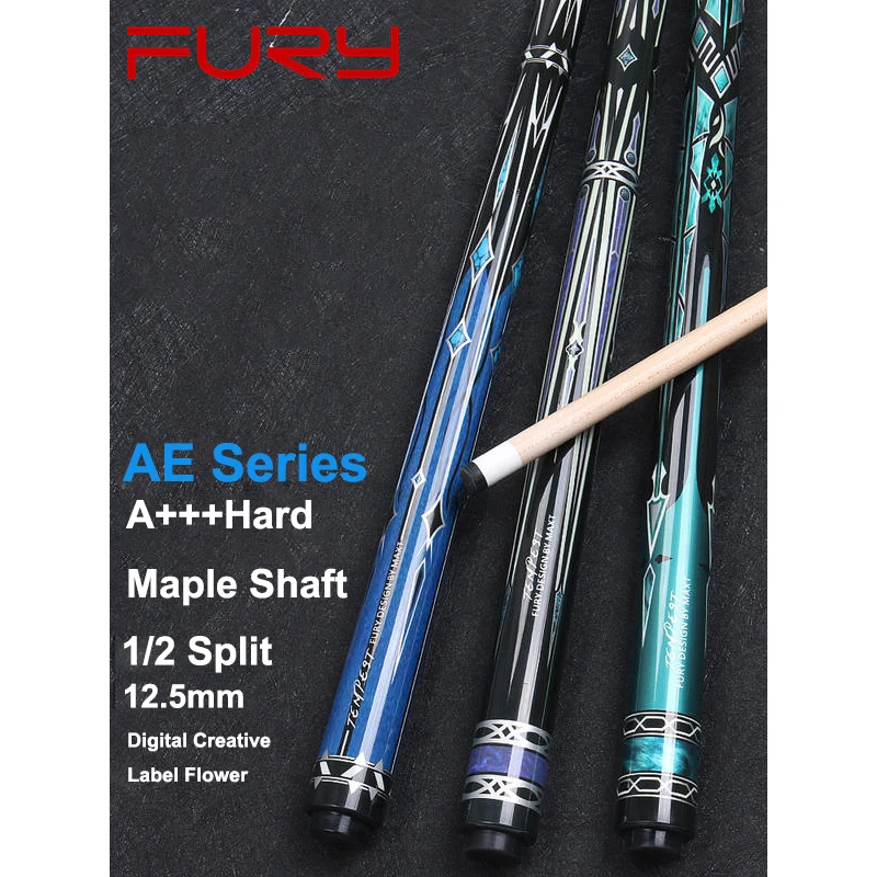 NEW Fury Model Pool Cue Stick Maple Shaft Billiard Cues White Shaft 12.5mm Tip Size With Pool Cue Case Set