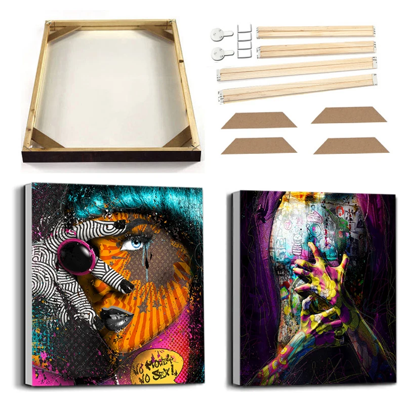 

Street Graffiti Sexy Woman Canvas Painting with Frame Pop Art Body Paint Poster Prints Newspapers Bad Girl Wall Picture Decor