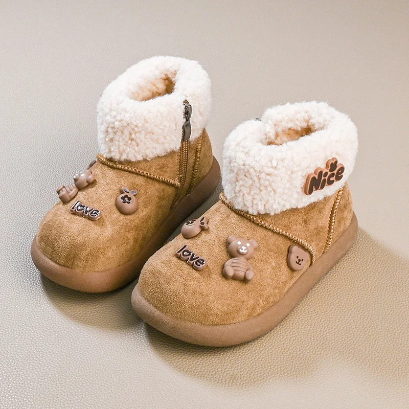 

Outdoor Children Winter Cotton Boots New Toddlers Fashion Ankle Plush Boots for Girl Hairy Thick Soled Kids Shoes Boots Non-slip