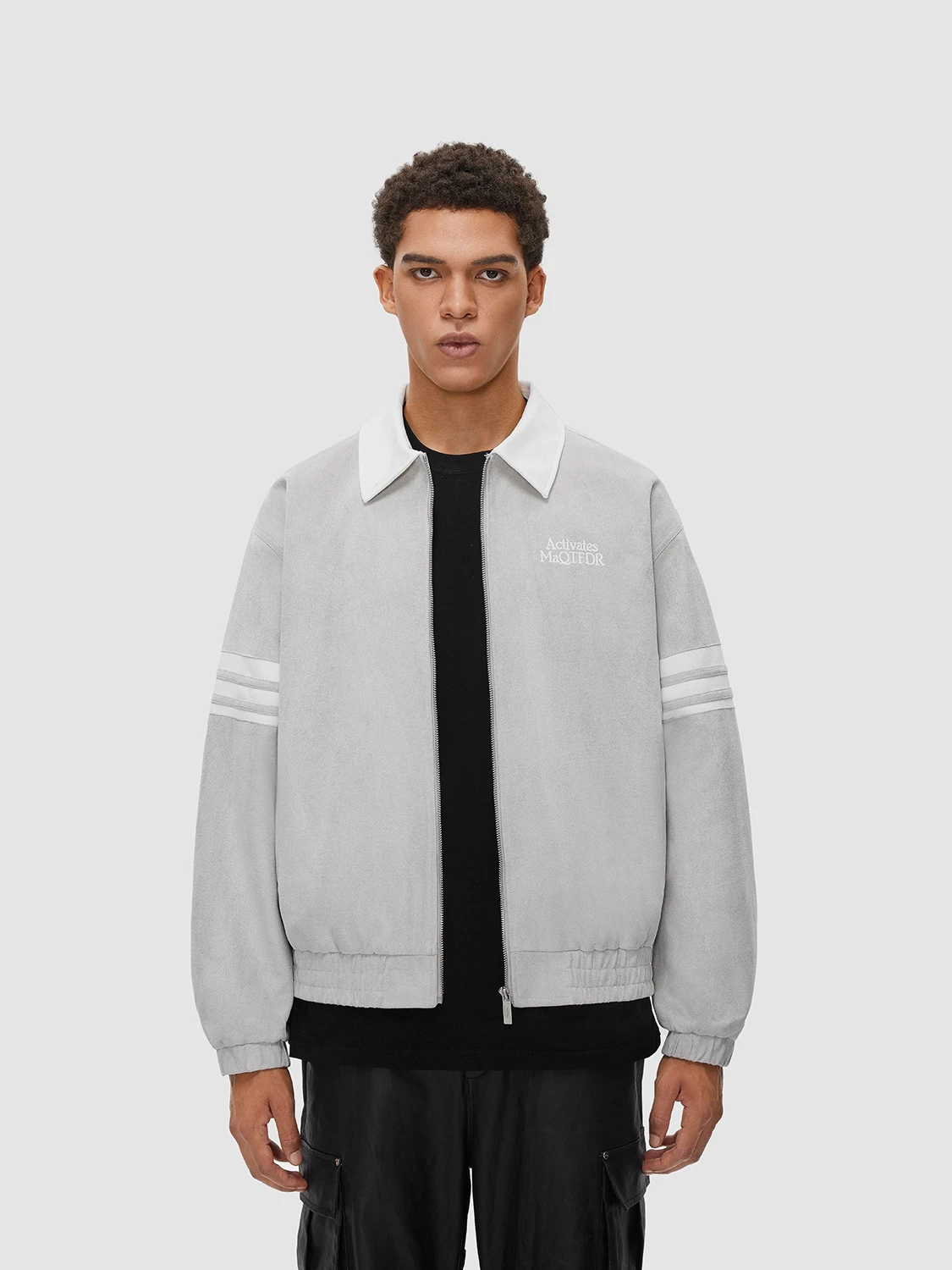 

FDR Suede Jaet Quilted Baseball Sle Coat Youth Loose Fit Long Sve Zipper Closure Side kets Spring Autumn ex