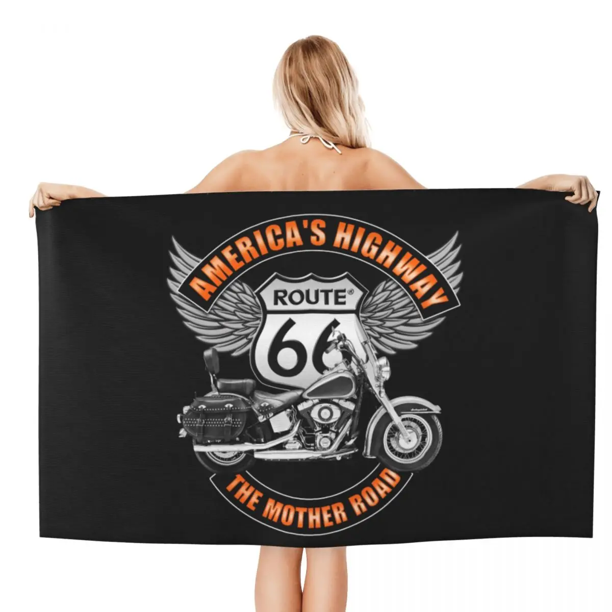 Custom Americas Highway Beach Towel USA Highway Motorbike Super Soft Microfiber Bath Towels