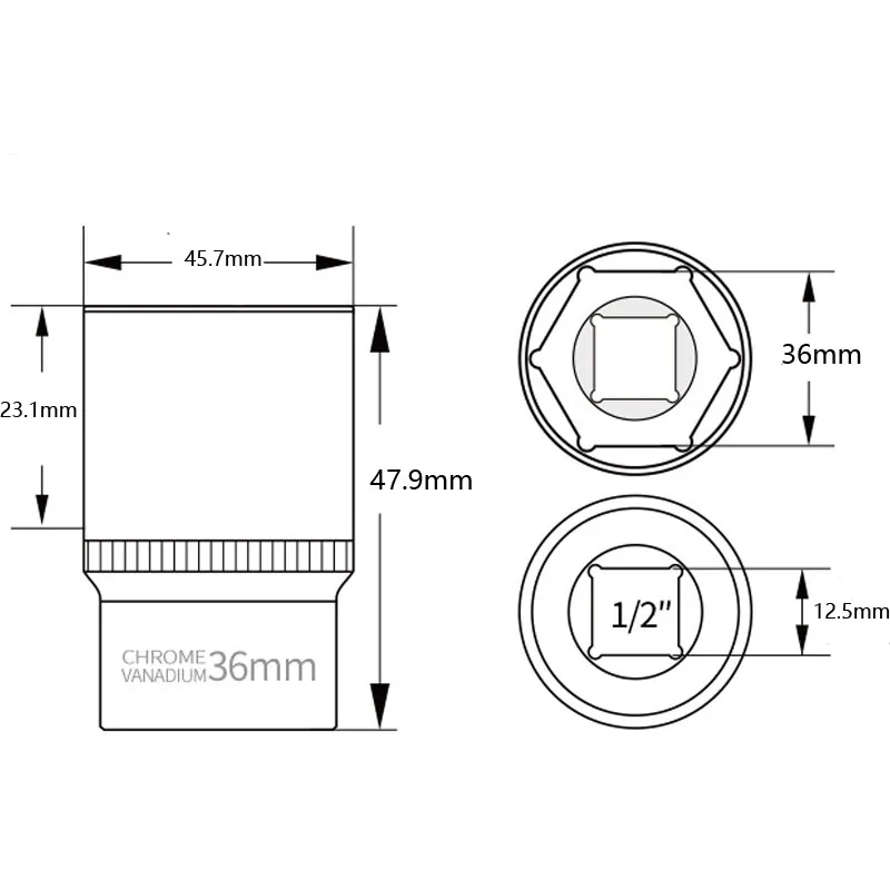 36mm Hex Socket Wrench Head 1/2\