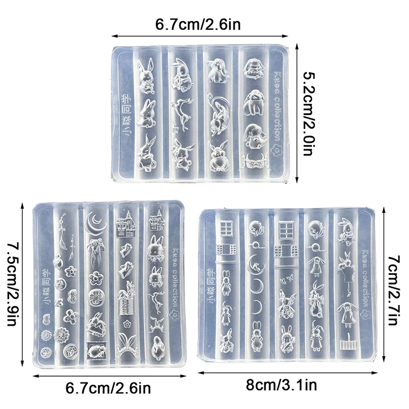 3 stuks leuke cartoon siliconen nail art schimmel konijn maan cake maan 3d acryl bloemen nagels sjablonen diy manicure schimmel gereedschap