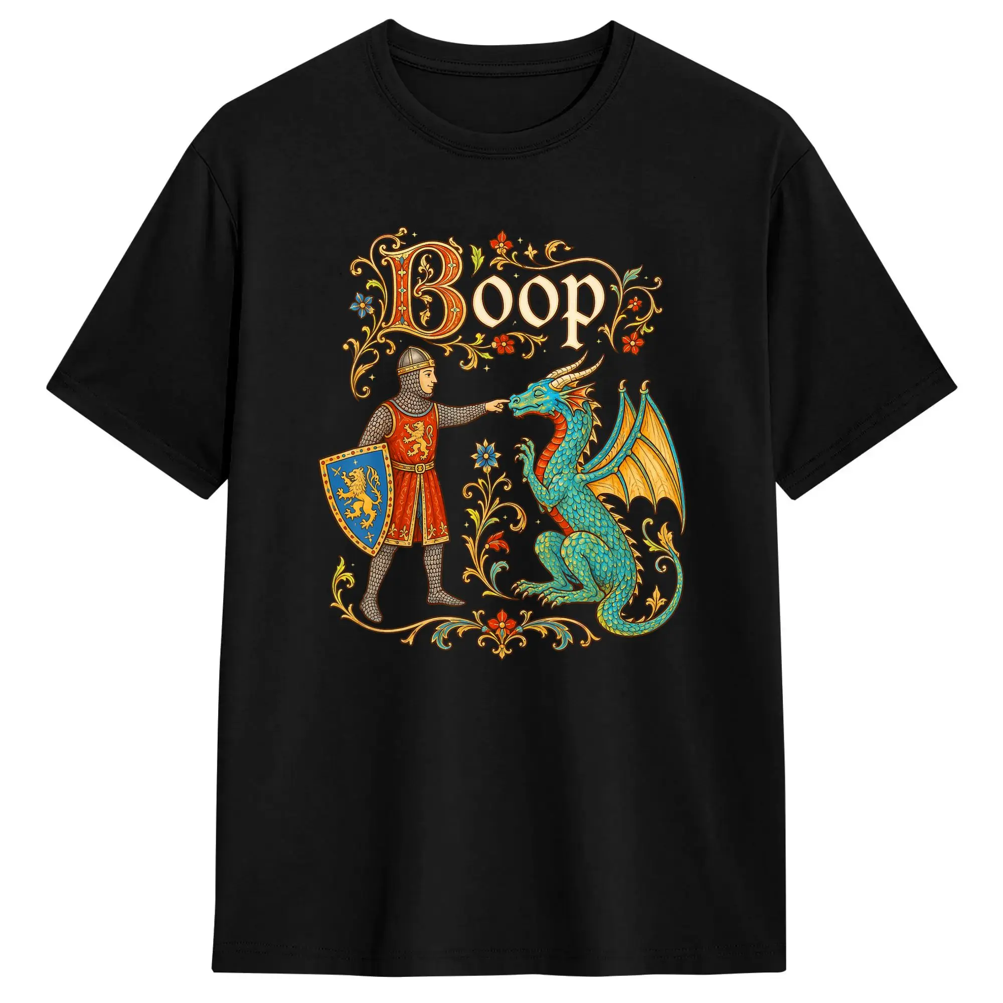 Le Boop Mittelalterlicher Ritter Drache T-Shirt für Männer Reine Baumwolle Vintage T-Shirts Rundhals T-Shirts Kurzarm Oberteile 4XL 5XL 6XL – Detail 1
