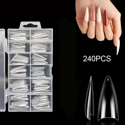 240 Pieces of Transparent Fake Nail Tips, Half-Cover Fake Nails in 12 Sizes, Stiletto Heel Shape Nail Tips, Nails for Nail Salon and Home DIY Box