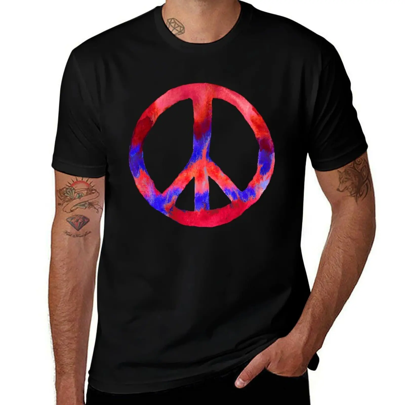

Patriotic Peace Sign Watercolor Tie Dye Red White Blue T-Shirt Luxury man korean fashion summer tops anime shirts men