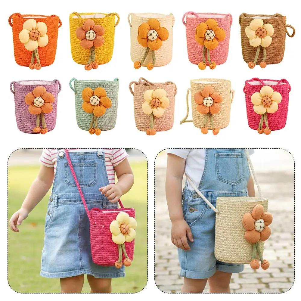 

Bucket Bag Handmade Bucket Bag Woven Grass Flower Design Messenger Bag Cute Design Princess Style Straw Bag Summer Season