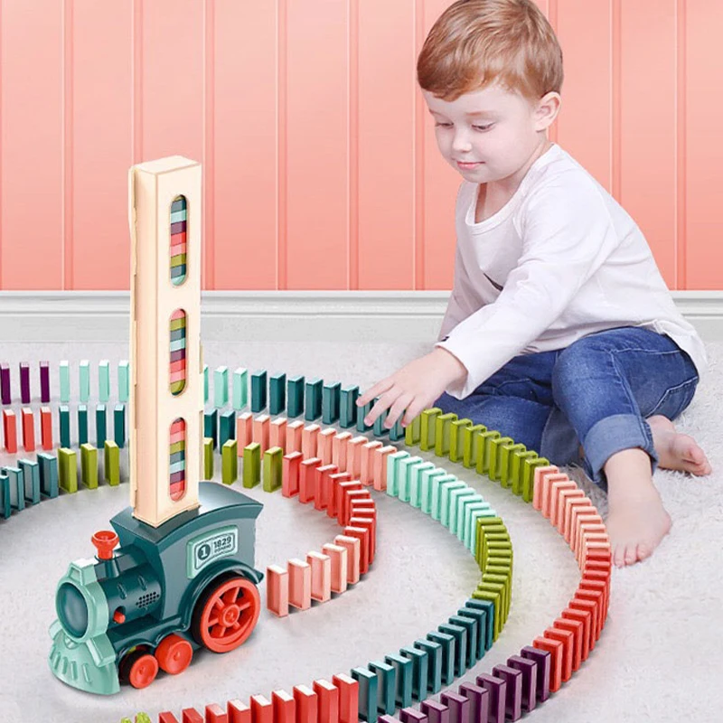 Domino Train Electric Car Dominoes Set Fun Automatic Placement DIY Educational Toys Brick Blocks Domino Toys Kids Birthday Gift