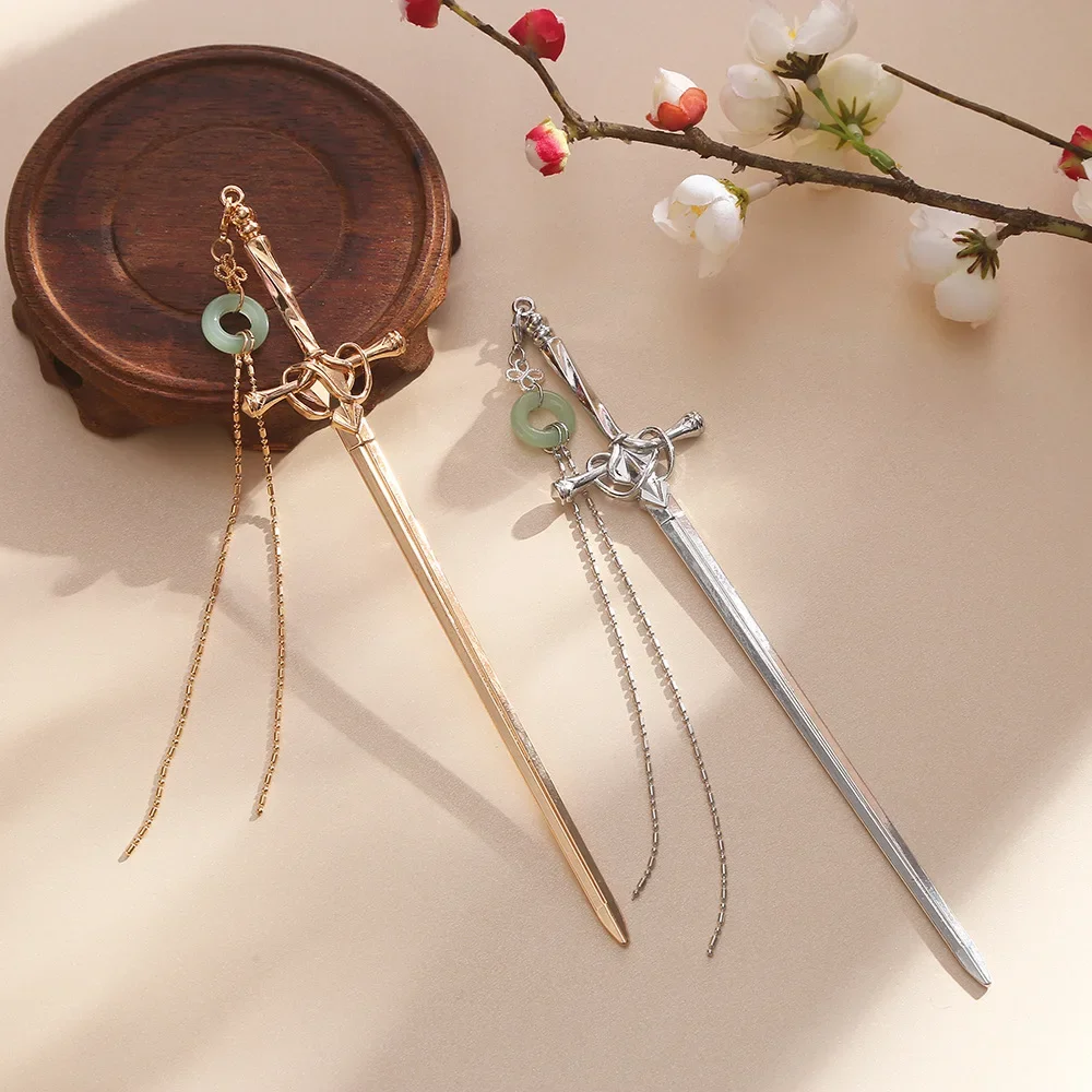 Vintage Sword Tassel Pendant Hair Sticks for Women Chinese Hairpins Disk Hairsticks Hair Chopsticks Fashion Jewelry Accessories