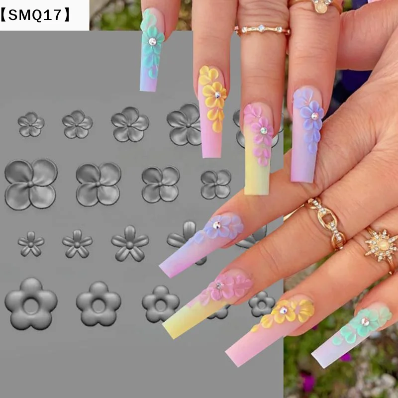 1Pcs Cute Flower Nail Art Mold Silicone Nail Charm Stereoscopic Relief 3D Nail Template DIY For Manicure Decoration【SMQ】
