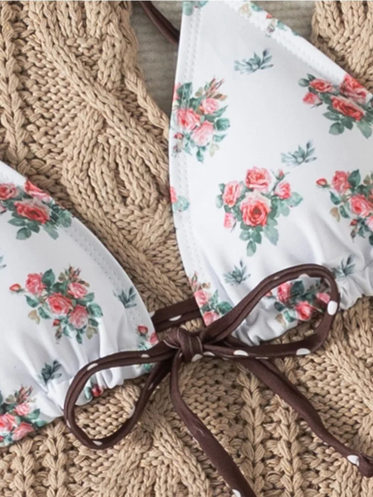 Zweiteiliges Bikini-Set für Damen, Rosendruck, hohe Taille, Badeanzug, Badeanzug, Sommer-Beachwear, 2025, neue Traje de Baño de Mujer