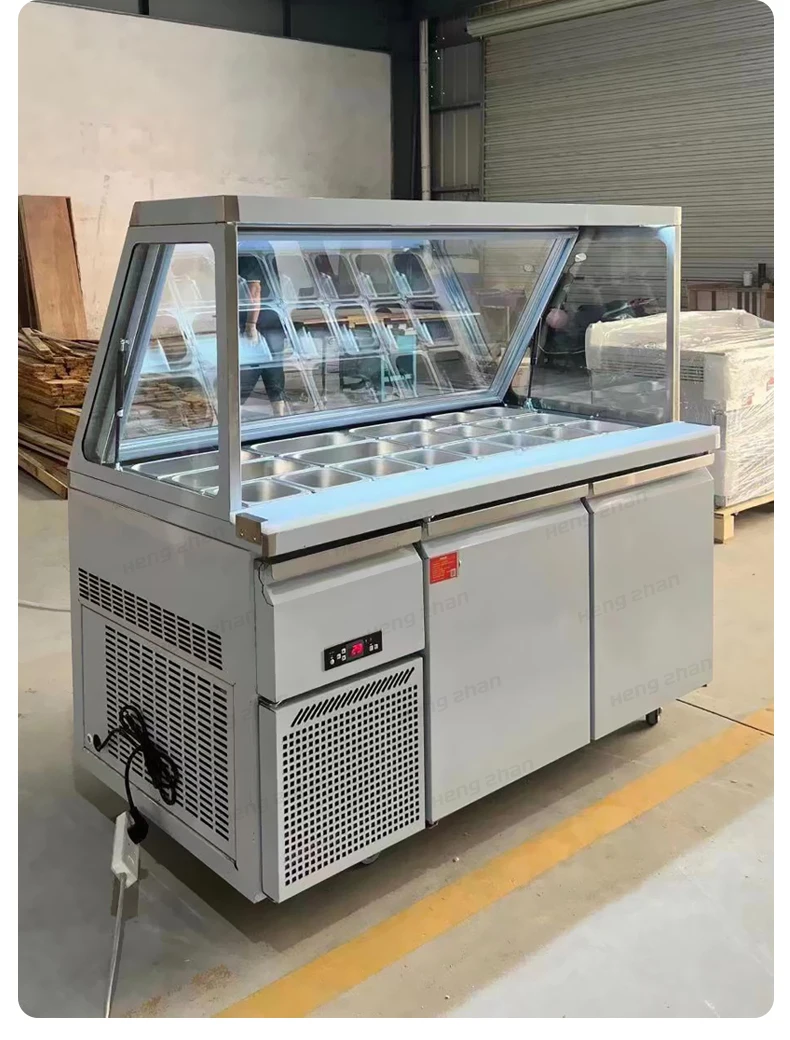 Slotted salad table, fresh-keeping workbench, fruit fishing display cabinet, commercial Malatang cold dishes, refrigerated side