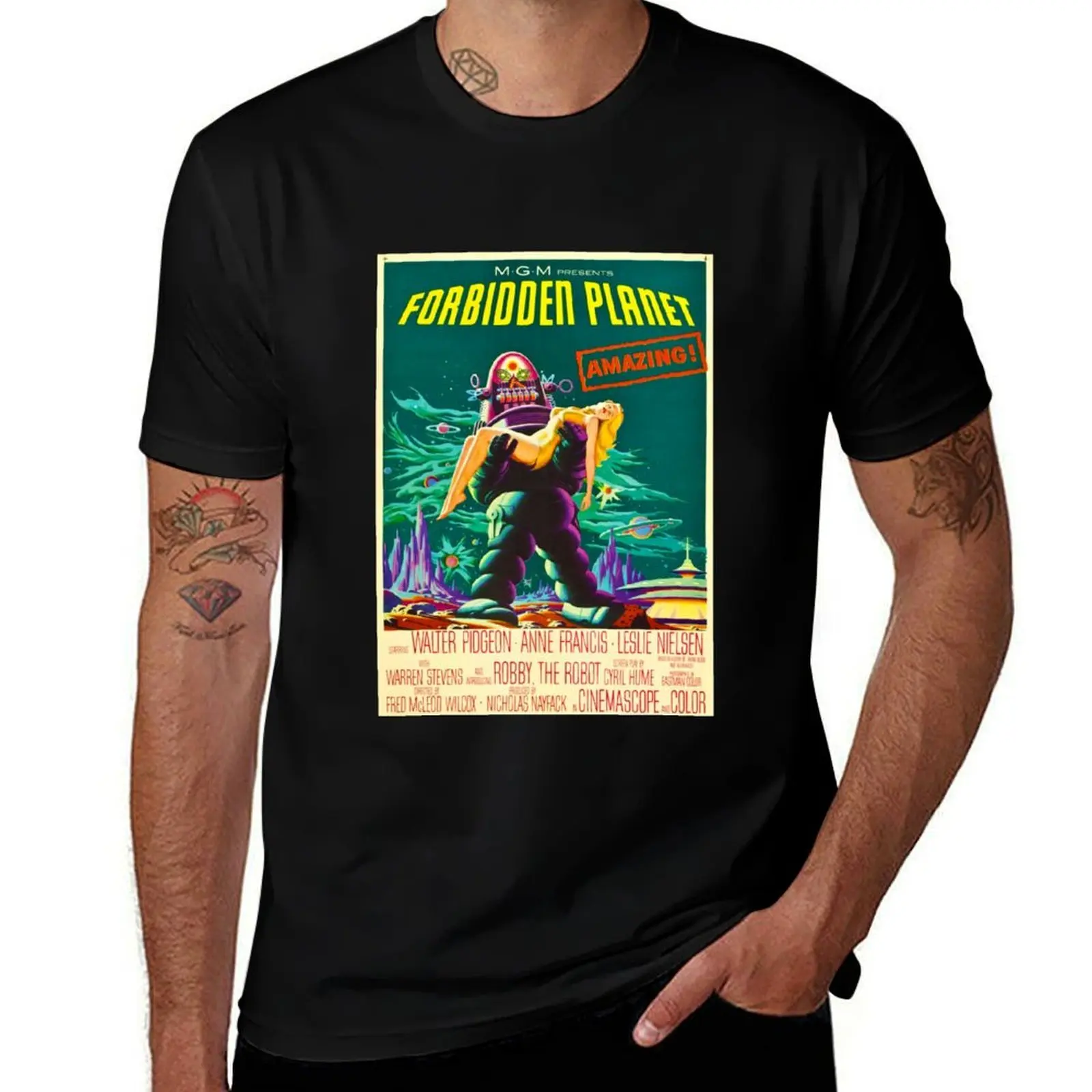 

Forbidden Planet 1956 Movie Poster T-Shirt black cotton t-shirt plain for man package funny t shirts man T-Shirt