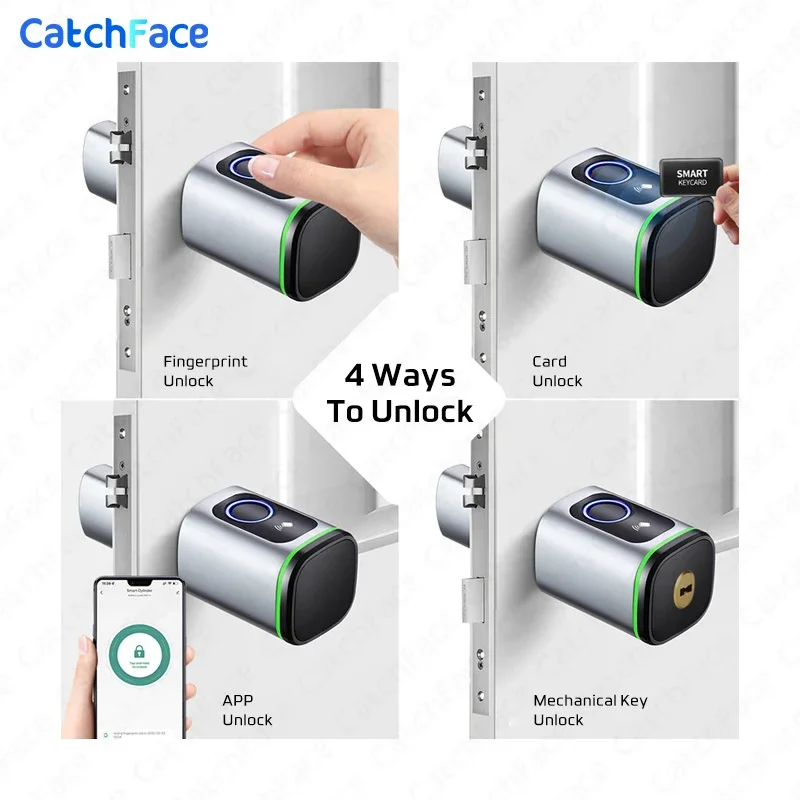 Custom Size Tuya or TTLock APP Fingerprint RFID Card Bluetooth Cylinder Smart Door Lock Electronic Home Replacement