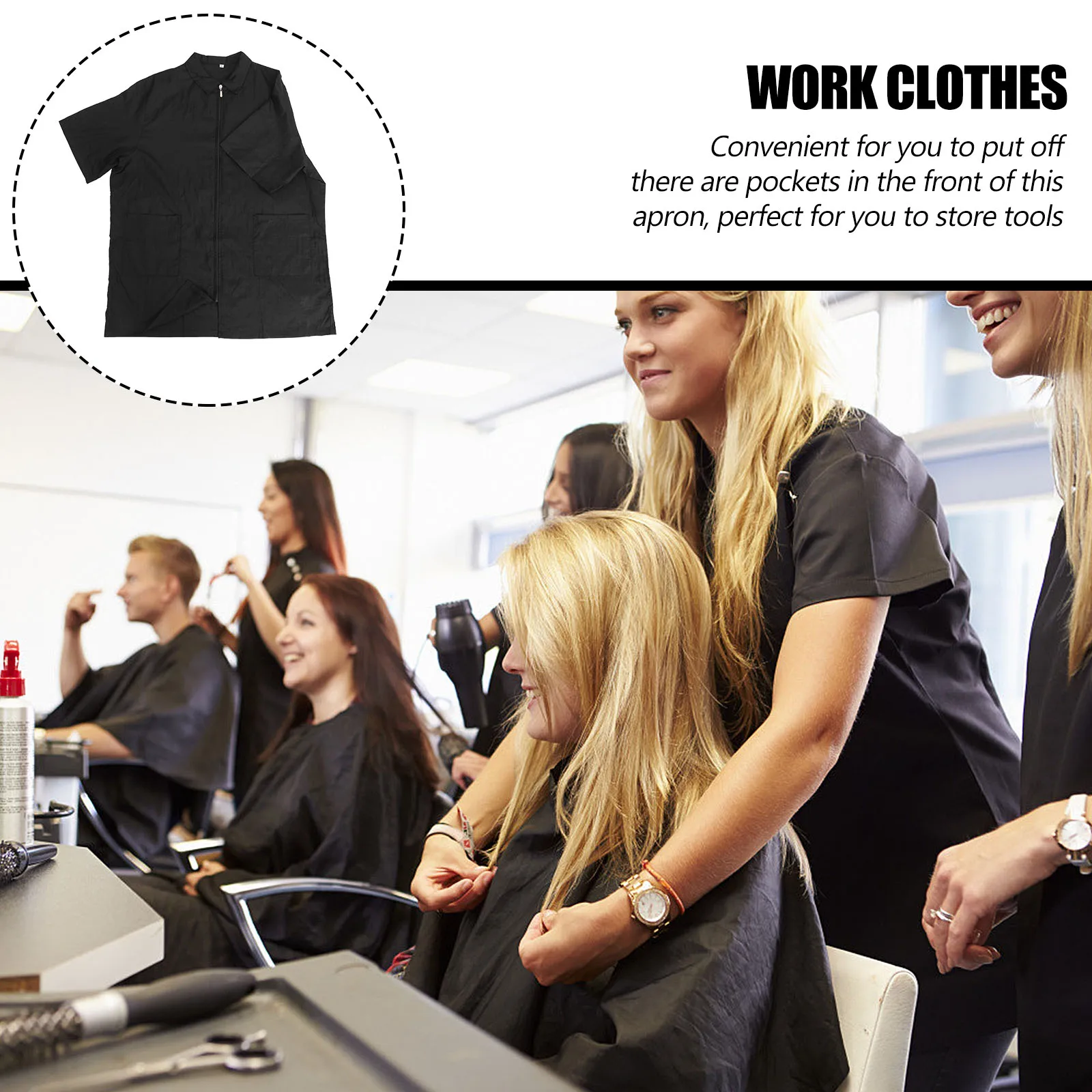 

Waterproof Breathable Hair Salon Smock Work Clothes for Women Kitchen Cooking Barber Apron with Pockets Long Lasting Use