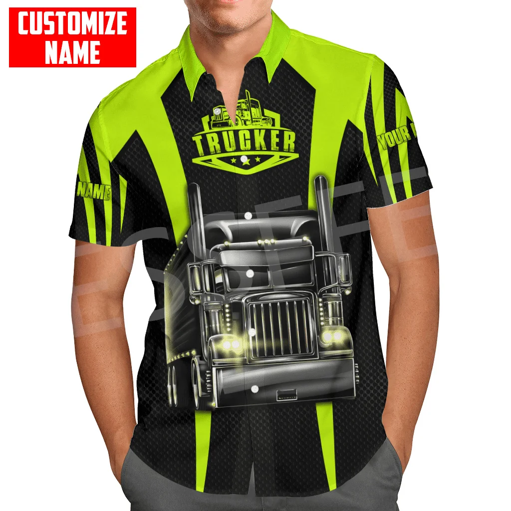 

Custom Name Truck Operator Cosplay Trucker Driver Worker Retro 3DPrint Beach Hawaiian Shirts Summer Harajuku Casual Streetwear Q