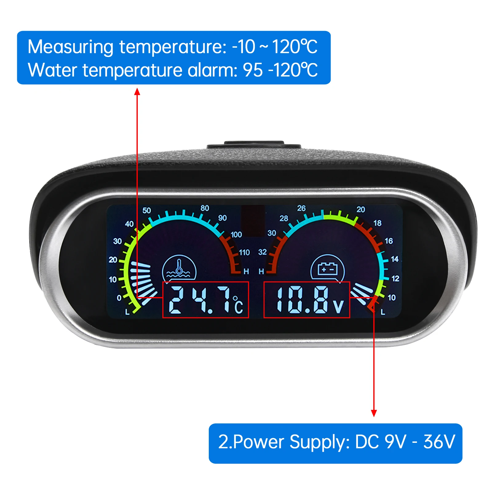 Digitální 2 v 1 LCD měrka voltmeter+water teplota měřič s senzor 1/8 NPT 0~120 stupeň celsia voda temp měrka pro auto 12V 24V