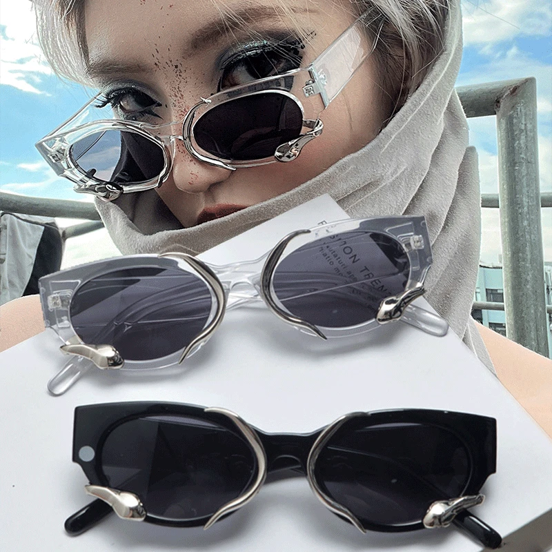 Gafas de sol rectangulares Steampunk para mujer, anteojos de sol con montura pequeña, estilo Punk de serpiente, de marca de lujo, UV400