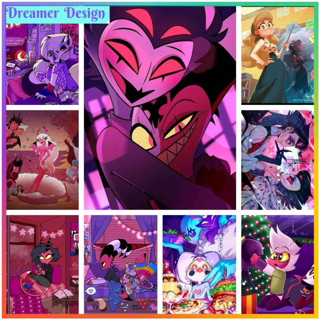 H-Hazbin Cartoon Hotel Alastor Chibis Velvette Cross Stitch Diamond Painting Element Offers 5D DIY Art Full Mosaic Embroidery