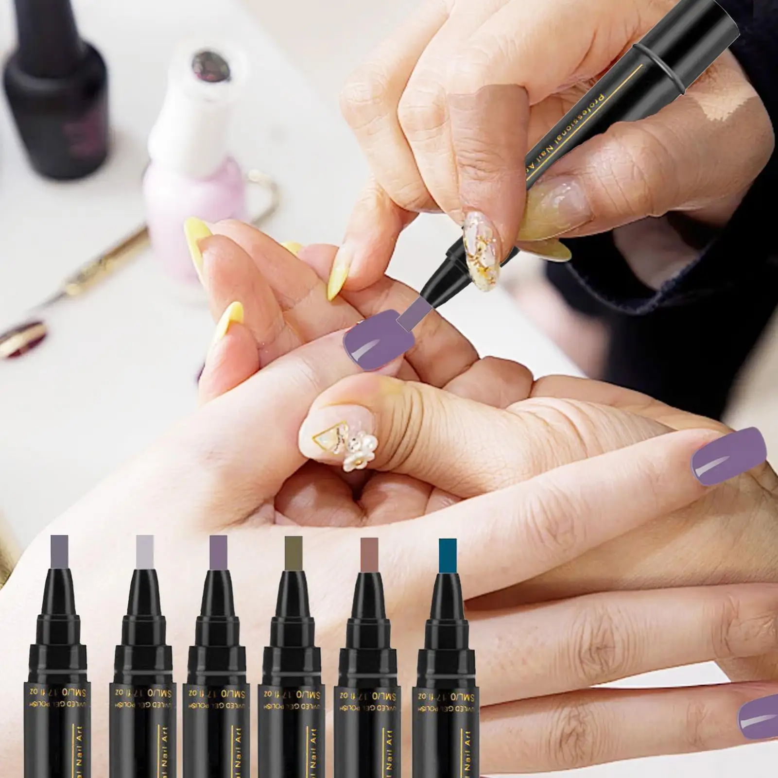 Nail Pen 6Piece Nail Varnish Pens Quick-Dry Long-Lasting Graffiti Painting Brush for Manicure Salon Pedicure Home Beginners