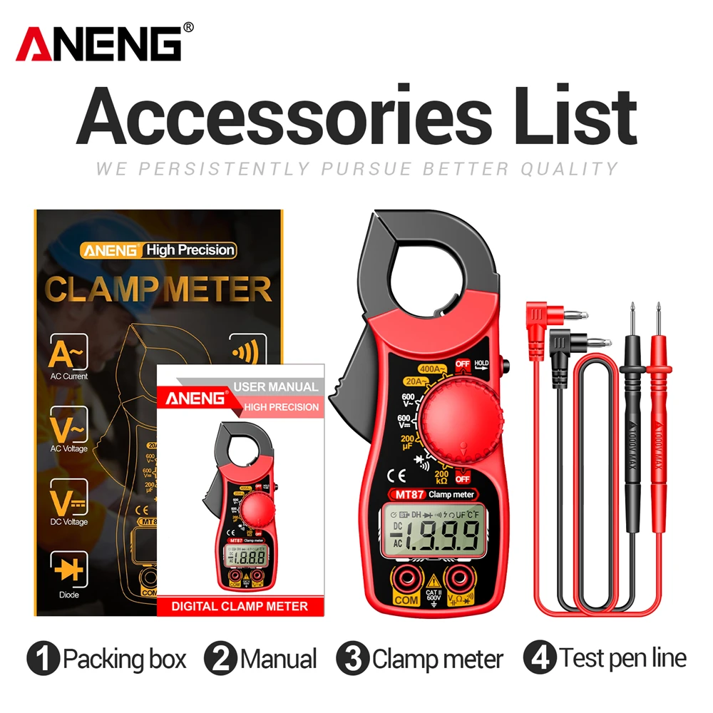 Professionele Multimeter Klemmeter Digitale Spanning 1.45 Inch Grote Kaakstroom NCV Ohm Hoge Precisie Detector Gereedschap ANENG MT87