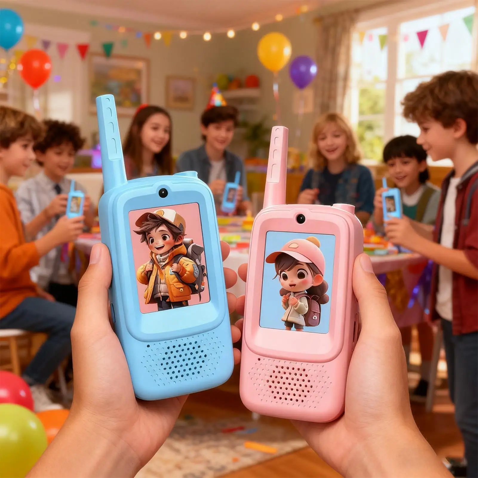 子供用ビデオウォーキートーキー2個セット HDスクリーン 4つのボイスチェンジャー搭載 ビデオウォーキートーキー 子供用双方向無線おもちゃ アウトドアキャンプハイキング用