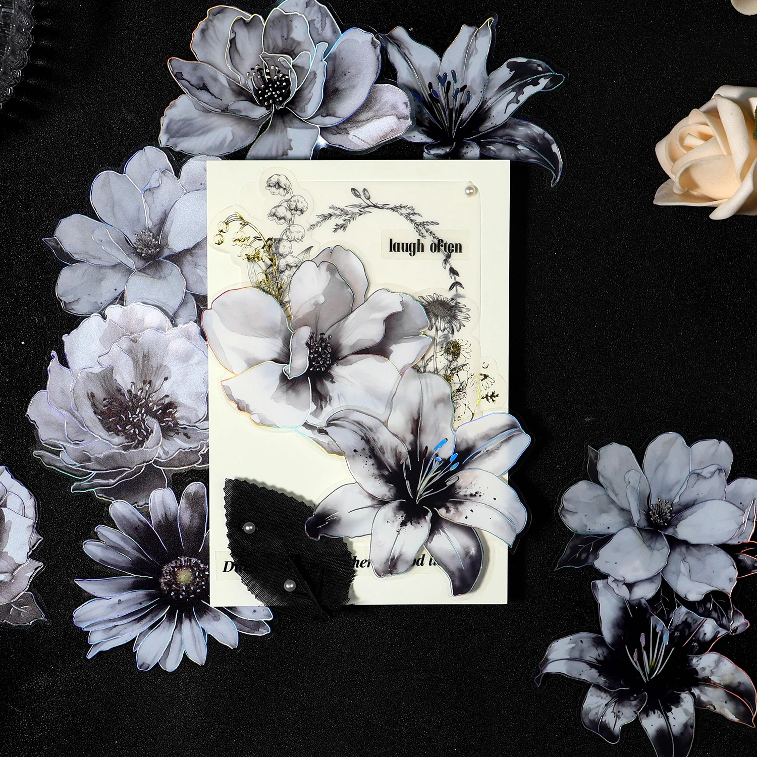 TIANZI 10pcs/pack Ink Dyed Flowers PET Stickers DIY Scrapbooking Materials Vintage Decorative Junk Journal Sticker Stationery