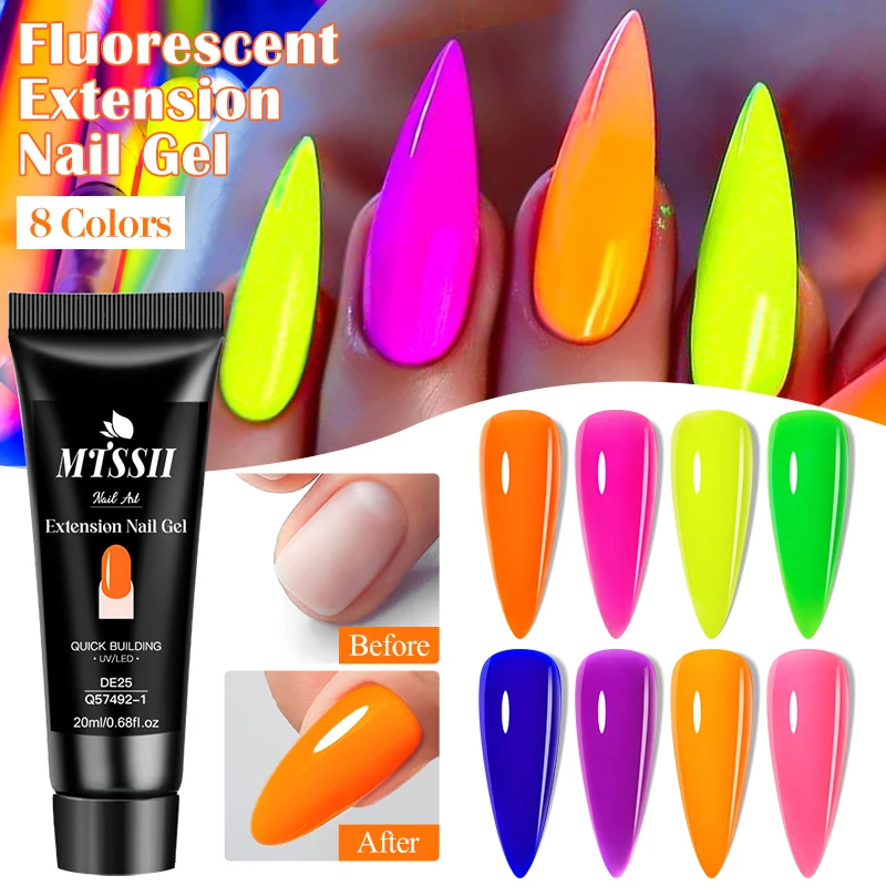 

20ml Fluorescent Extension Nail Gel Bright Pink Semi Permanent UV Hard Gel Nails Finger Prolong Clear Neon Nude Varnish