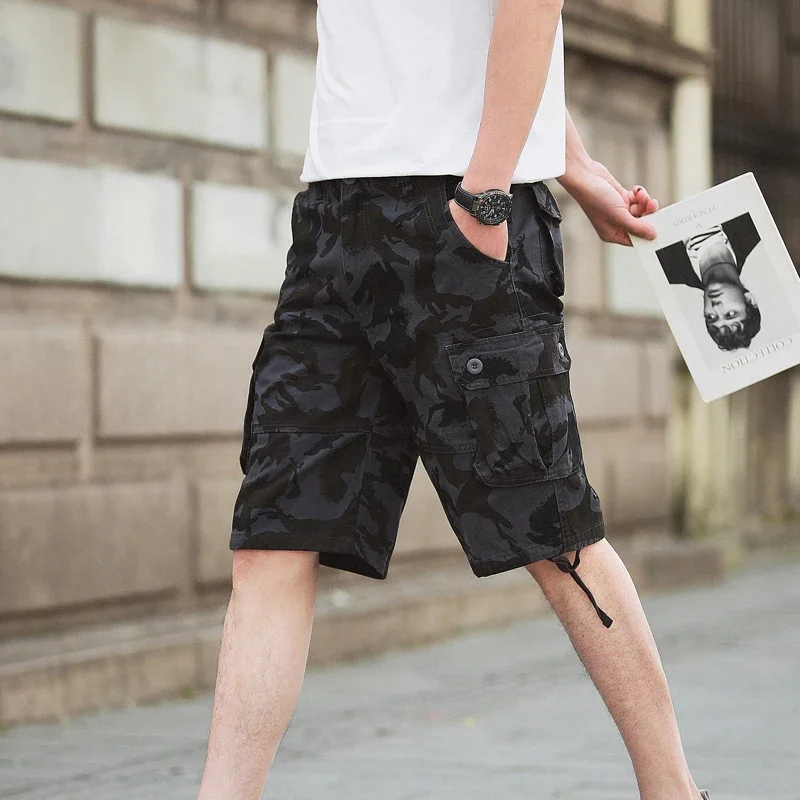ポケット付きロングバギーメンズカーゴショーツ迷彩ハーフビッグサイズルーズバミューダカモ男性ショートパンツオーバーサイズワイド美しい