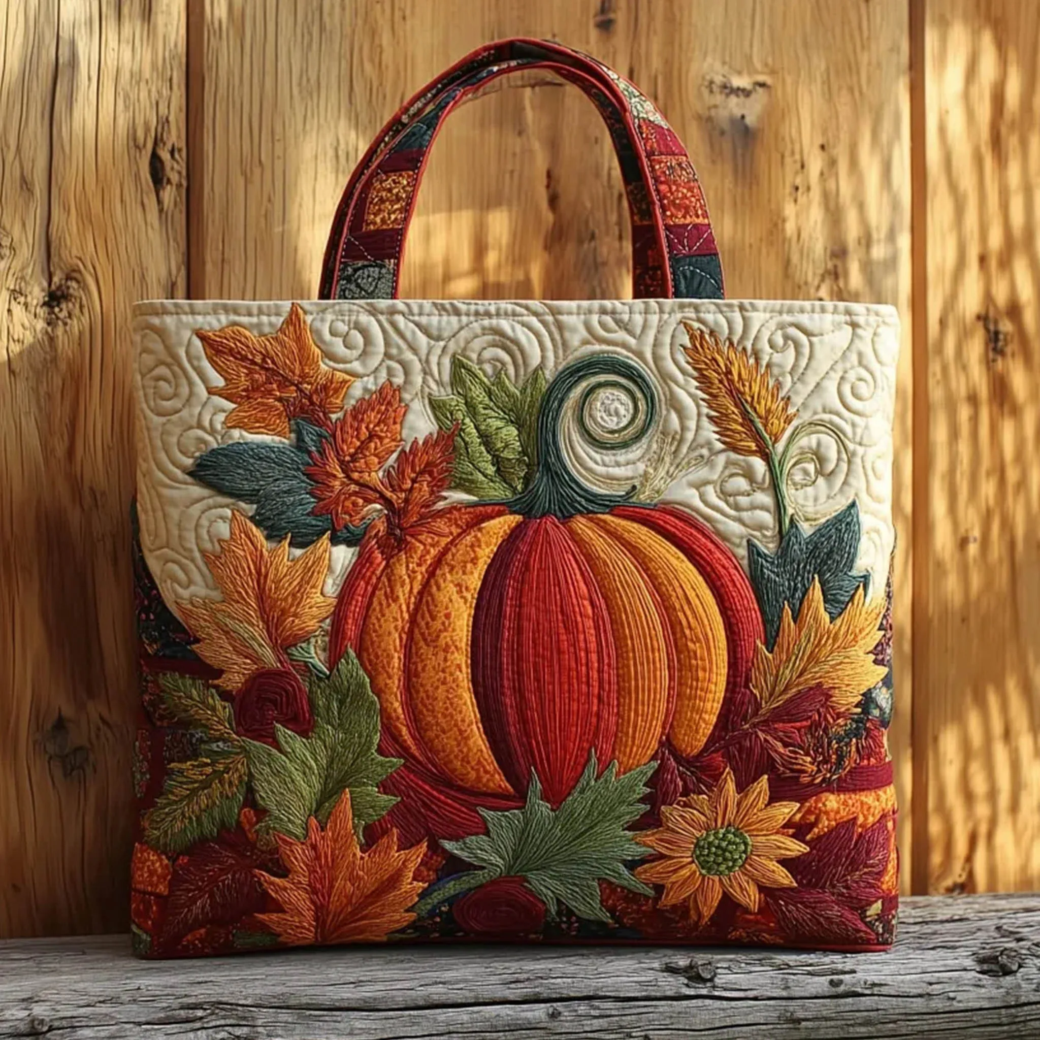 

Fall Pumpkin Tote Bag for Women Men Quilted Maple Leaf Print Large Capacity Casual Top Handle Handbag for Shopping Travel