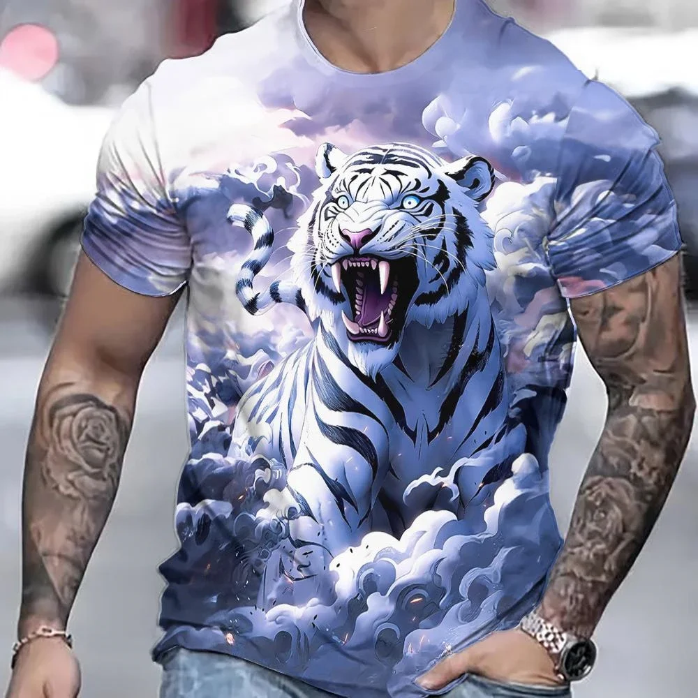 

Trendy street cool short sleeved 3D digital customized fashion l tiger print loose and comfortable casual T-shirt for men