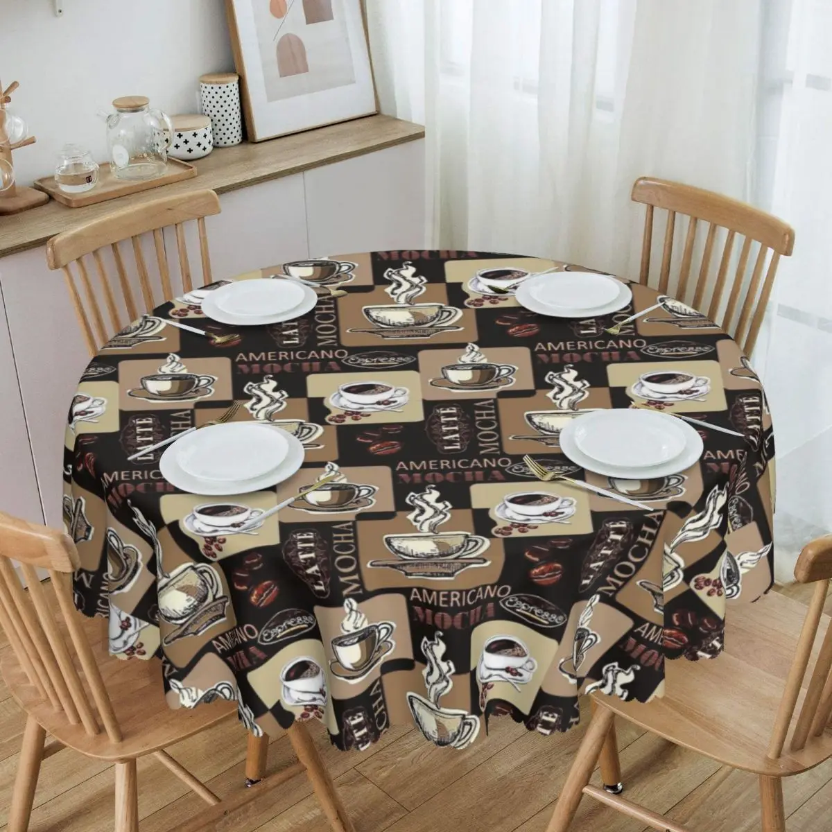 Customized Round Retro Coffee Tablecloth 60 inch Kitchen Dinning Table Cloth Spillproof Table Cover