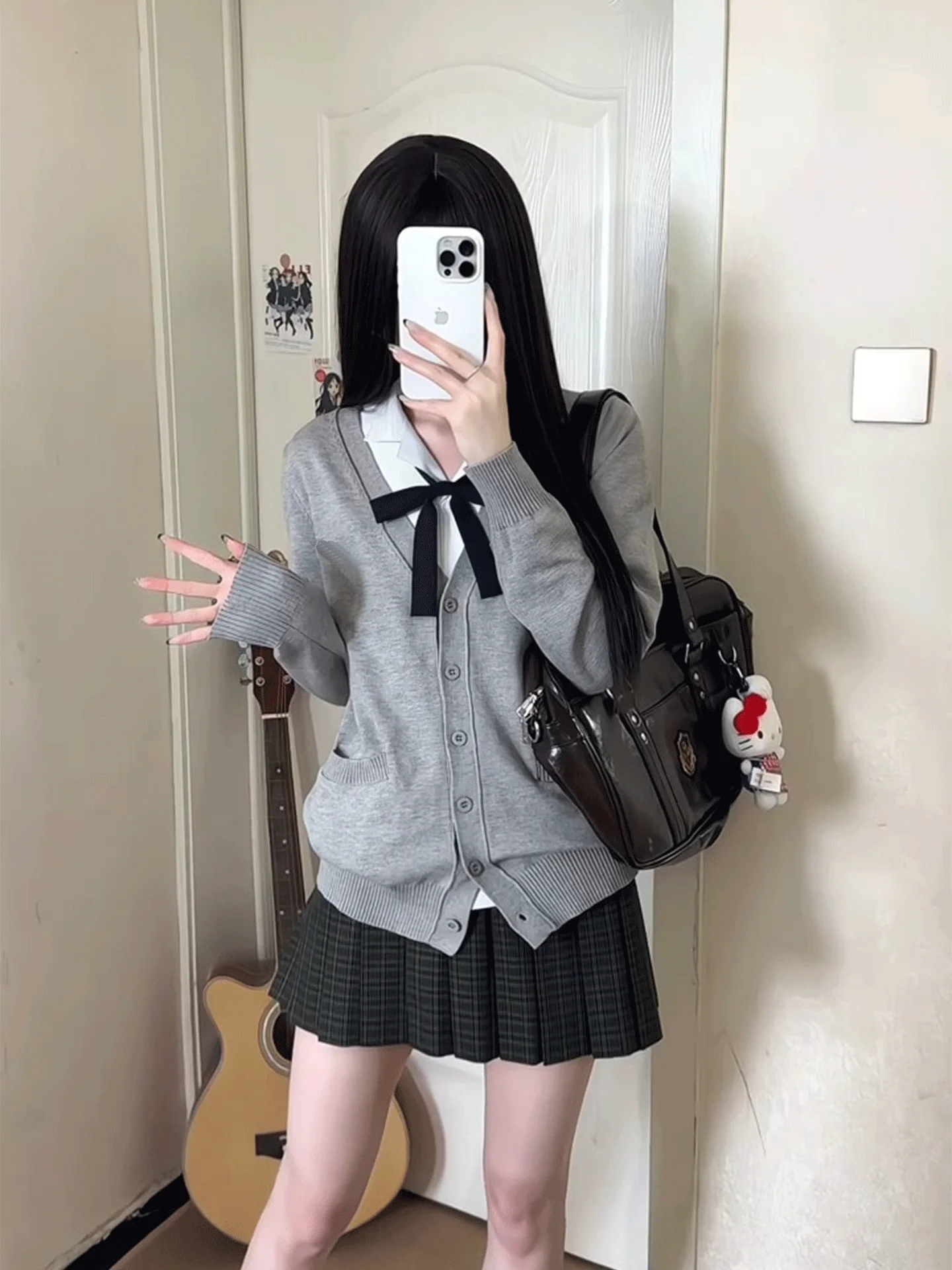 

Легкий вязаный кардиган V-Ne с вишневым узором, теплый и уютный школьный orm Sle Long Sve Autumn Faion для женщин