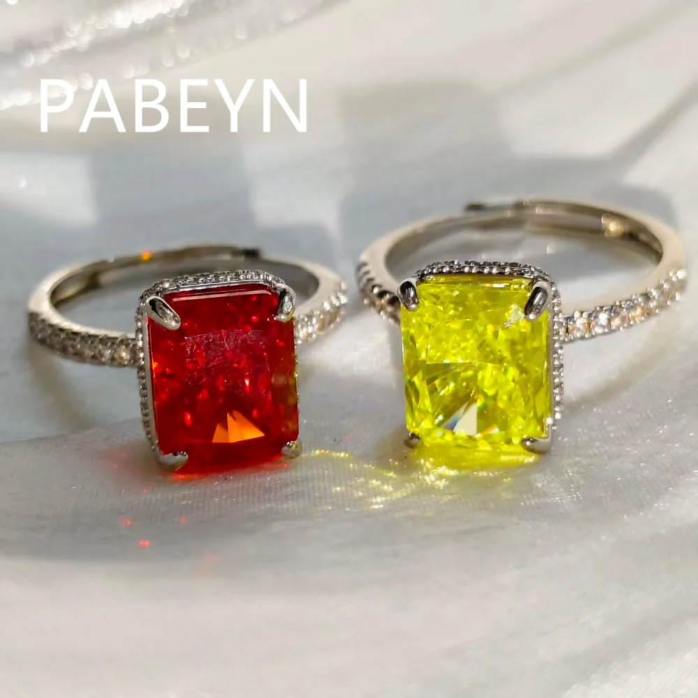 925 sterling silver fashion light luxury rectangular ice flower cut zircon ring birthday party anniversary gift