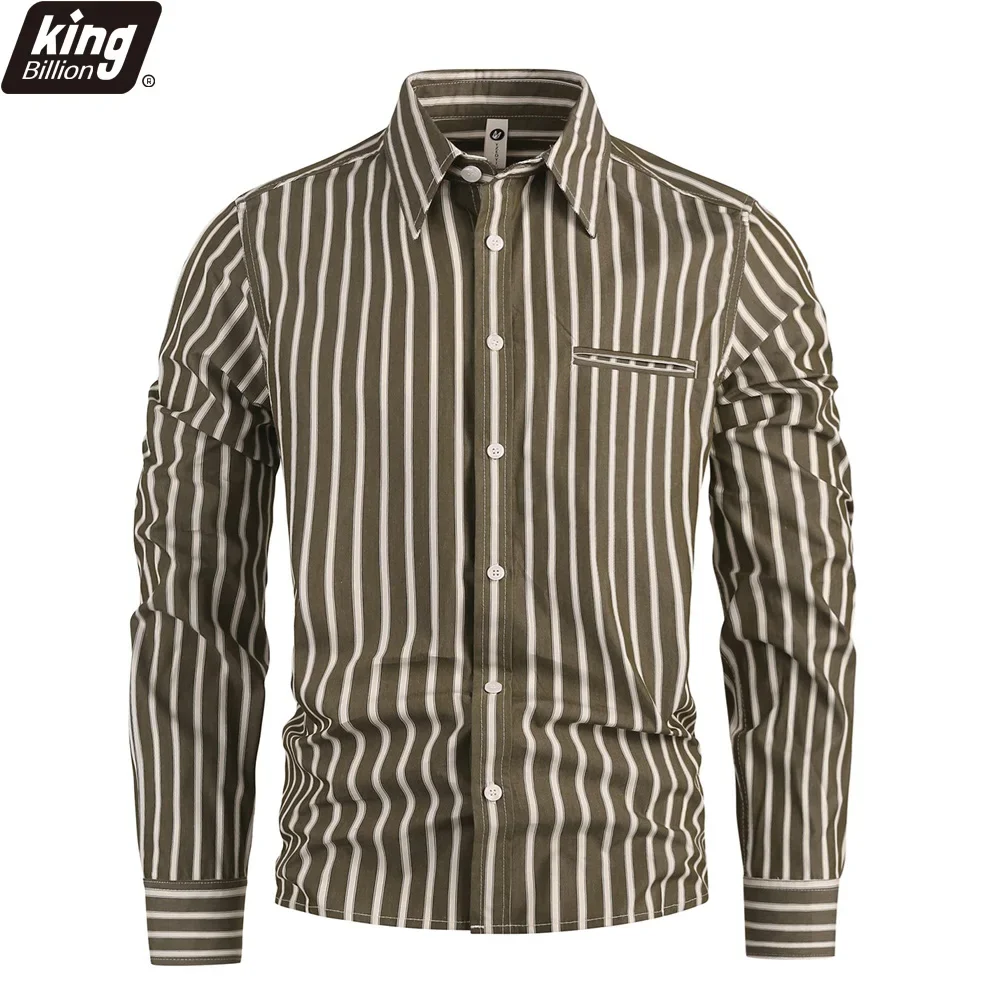 Autumn Men's Casual Business Striped Shirt Long Sleeve Lapel Collar Button Up Fashion Slim Fit Classic Tops Male Clothing