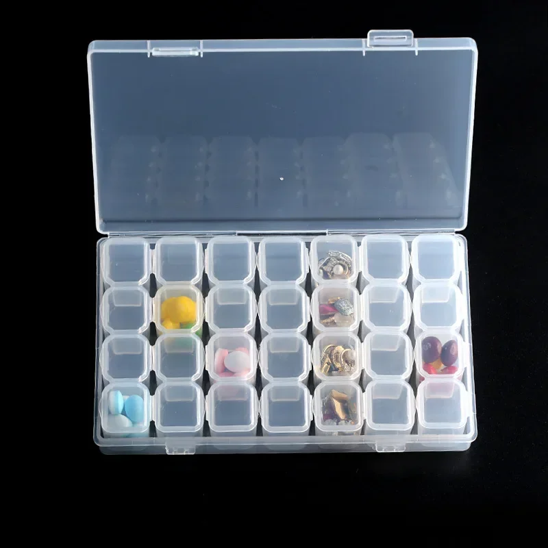 28 Grids Plastic  Art Nails Organizer with Lid Small Jewelry Storage Box Tablet/Pills Container Diamond Painting Holder