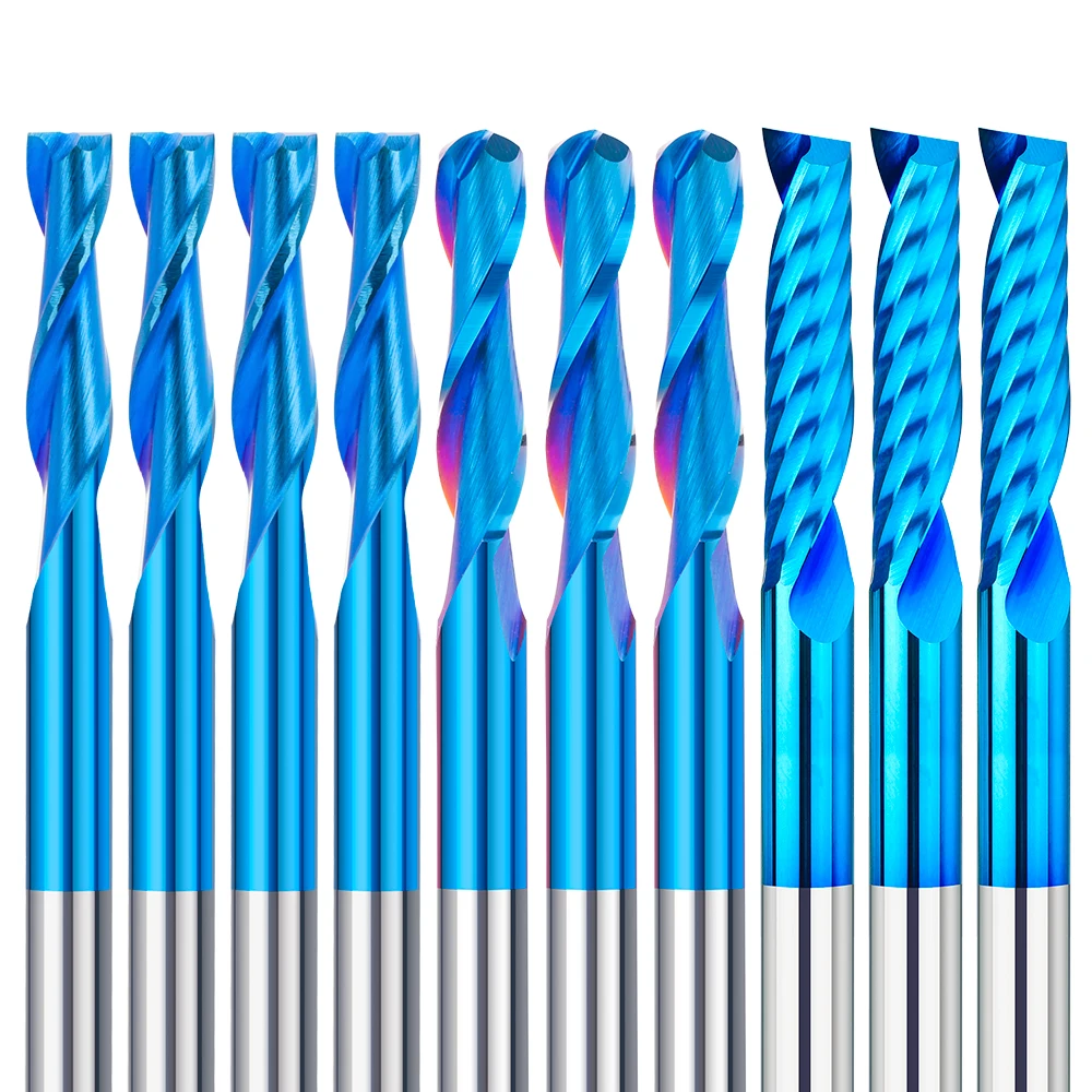 XCAN 10 قطعة نهاية مربعة مطحنة الكرة الأنف كربيد قاطعة المطحنة 1/8 ''CNC راوتر بت فلوت واحد 2 الناي قواطع الخشب أدوات