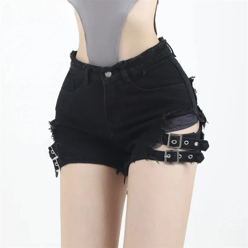 

2024 Summer Vintage Trend Hot Girls Harajuku High Waisted Irregular Denim Shorts Goth Rock Sexy Women Shorts Slimming Versatile