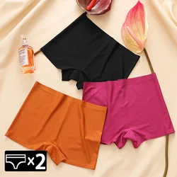 WarmSteps 2Pcs/Set Women's Boyshorts Panties Female Boxers Lingerie Ice Silk Underwear Seamless Pantys Safety Shorts for Ladies