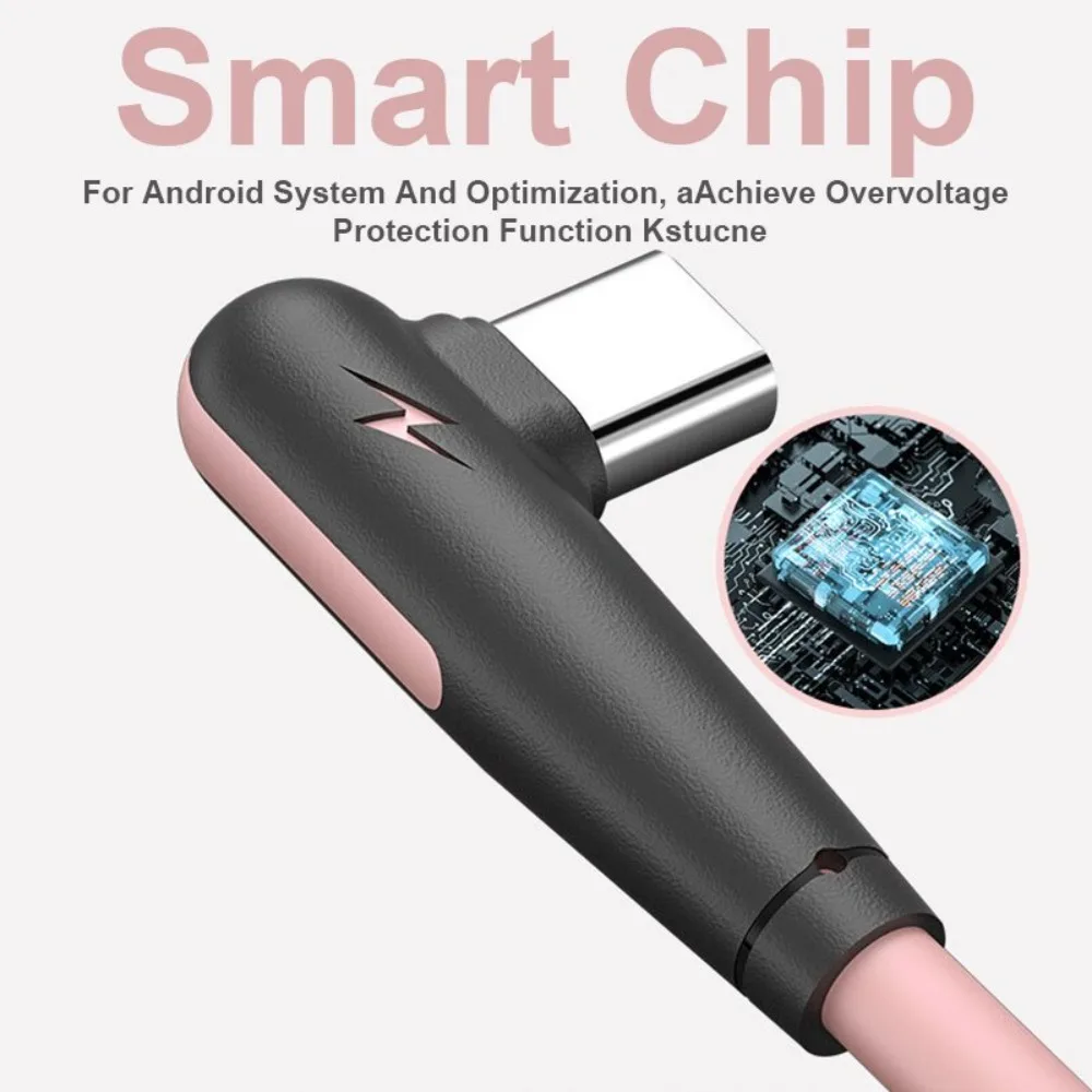 USB-C Cord Charging Line Type C Usb C Soft Silicone USB C Cable Fast Charging Cord 90 Degree Charger Cable 5A Type C Cable