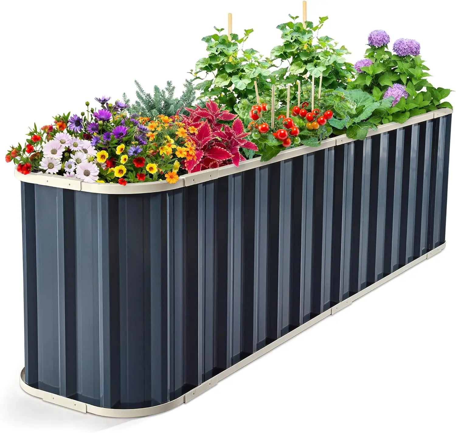 

Raised Garden Bed Quick-Install Galvanized Planter Garden Box Outdoor for Gardening, Vegetables, Flowers 7.2x1.7x2 Ft, Dark Grey